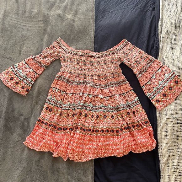 Torrid MOSAIC PRINT SMOCKED BELL SLEEVE DRESS 3 - Picture 2 of 2